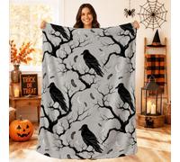 Gothic Raven Tree Silhouette Crow Halloween Throw Blanket 40x60 Inch