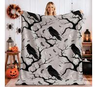 Gothic Raven Tree Silhouette Crow Halloween Throw Blanket 60x80 Inch