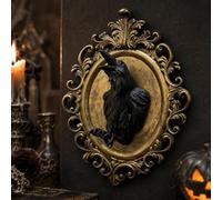 Gothic Raven Wall Decor, 3D Crow Wall Art Black Resin Sculpture, Retro Oval Framed Animal Decor for Spooky Halloween, Dark Aesthetic Living Room Bedside, Gothic Gifts for Oddities Collectors