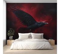 Gothic Raven Wallpaper for Living Room & Bedroom & Hallway, Non-Woven Black Red Crow Mural Wallpaper, Wall Mural Wall Decoration 250 x 175 cm (WxH) K-MZ&27