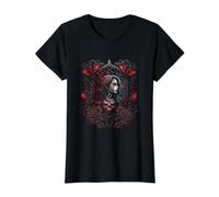 Gothic Raven Woman Skull Dark Fantasy Victorian Illustration Value Graphic T-Shirt, Women, Black, S