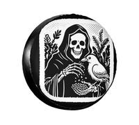 Gothic Reaper & White Bird Art Dark Romantic Emo Punk Tire Cover Waterproof Tire Storage Bag Dustproof Spare Wheel Cover For Caravan Trailer Suv 17inch