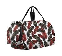 Gothic Red and Black Feathers Small Gym Bag with Shoes Compartment Multifunctional Carry On Overnight Bag for Travel, Sports, Fitness & Workout bolsos de viaje para hombre