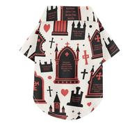 Gothic Red and Black Halloween Coffin Cross Summer Dog Polo Shirt Button Up Soft Lightweight and Breathable Pet Outfits Apparel Tops Puppy Clothes Perfect for Everyday Wear Photoshoots