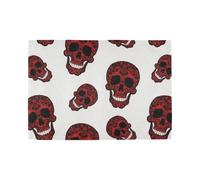 Gothic Red and Black Halloween Lace Skull Decorative washable placemats for dining table dinner platemates individuales para mesa de comedor set of 6 12x18