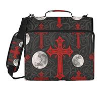 Gothic Red Black Halloween Cross Moon 3 Ringing Zippered Binder Bag with Handle and Removable Shoulder Strap Multiple Pockets Documents Files Storage Bag for Middle Student