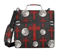Gothic Red Black Halloween Cross Moon 3 Rings 1.5 inch Zipper Binder with Shoulder Strap & Handle Easy to Carry Document Organizer for Middle Student