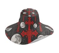Gothic Red Black Halloween Cross Moon Foldable Sunhats for Women for Summer Decorative Brim Sun hat for Curly Hair Women uv Protection Gorras para la Playa de Mujer, Gothic Red Black Halloween Cross