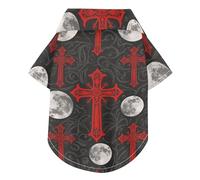 Gothic Red Black Halloween Cross Moon Summer Dog Shirt Button Up Breathable Cool Short Sleeve Pet T-Shirt Puppy Sweatshirt Perfect for Everyday Wear, and Photoshoots