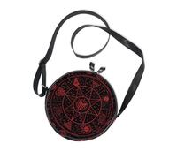 Gothic Red Black Halloween Tarot Astrology Round Side Bag Crossbody for Ladies Practical with Adjustable Strap Small Shoulder Bag For Hiking Traveling Canvas Messenger Purse