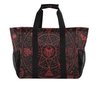 Gothic Red Black Halloween Tarot Astrology Utility Totes Collapsable With Compartments Canvas Large Beach Bag, Gothic red Black Halloween Tarot astrology, One Size, Fashion