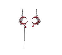 Gothic Red Crescent Moon Snake Drop Earrings - Asymmetric Tassel Dangle Jewelry