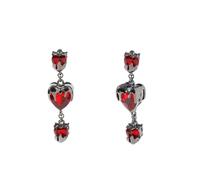 Gothic Red Crystal Heart Dangle Earrings for Women Retro Punk Queen Statement Earrings Festival Romantic Fashion Jewelry, Metal, No Gemstone