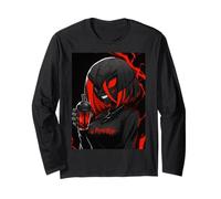 Gothic Red-Eyed Anime Demon Enjoys Red Boba Drink Long Sleeve T-Shirt