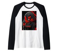 Gothic Red-Eyed Anime Demon Enjoys Red Boba Drink Raglan Baseball Tee