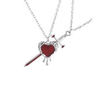 Gothic Red Heart and Sword Couple Necklace, Vintage Gothic Love Heart Sword Matching Couple Pendant Necklace, You are in My Hearts Double Layer Necklaces Jewelry Gifts for Friend Couple (Style: 2)