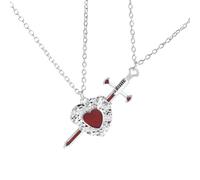 Gothic Red Heart and Sword Couple Necklace, Vintage Gothic Love Heart Sword Matching Couple Pendant Necklace, You are in My Hearts Double Layer Necklaces Jewelry Gifts for Friend Couple (Style: 3)