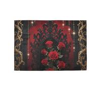 Gothic Red Roses Decorative placemats for dining table cork backed burlap washable round placemats individuales para mesa de comedor set of 6 12x18