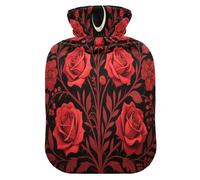Gothic Red Roses Travel hot Water Bottle with Soft Cover, 2L hot compresses for The Body for Menstrual Cramps,Menstrual Cramps,Bolsa de calor para Dolor Menstrual
