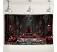 Gothic Red Throne Room Backdrop, Dark Elegant Party Decorations, Haunted House Photography Background for Halloween Events 71x43 Inch