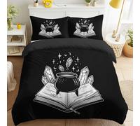 Gothic Retro Dark Spell Books Cauldrons Mystery Elements Duvet Cover Set Single 140 x 200 cm, Black Bedding Set Bed Linen for Teen Bedroom, Soft Touch Microfibre with 1 Pillowcase, Easy Care