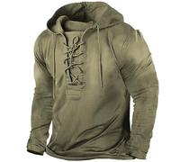 Gothic Retro Drawstring Lace Up Hoodies for Men UK, Medieval Distressed Long Sleeve Hooded Sweatshirts Autumn and Winter Streetwear Stitching Pullover Tops (Khaki, L)