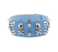 Gothic Revivals PU Cuff Bracelet, The Complicated Skull Designs and Angular Rivet Accent for Alternative Fashion Studded Skull Biker Hand Chain Shows, one size, As described