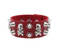 Gothic Revivals PU Cuff Bracelet with Intricate Skull Patterns and Angular Rivets for Alternative Fashion with Skull Shaped Occupied Hand Chain Showing, One Size Fits All, as Described