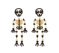 Gothic Rhinestone Skeleton Dangle Earrings Crystal Skull Bone Pendant Earrings Personality Halloween Party Ornam Skull Earrings for Women, フリーサイズ