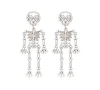 Gothic Rhinestone Skeleton Drop Dangle Earrings Skull Bone Gothic Crystal Faux Pearl Ghost Punk Personality Halloween Theme Party Jewelry for Women, Crystal Metal lace, crystal