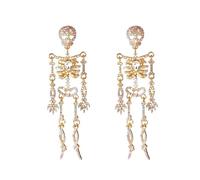 Gothic Rhinestone Skeleton Earrings - Dangling Long Design With Vintage Edge(Earring-Gold)