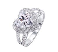Gothic Rings for Women, Wedding Band Vintage Heart Shaped 9mm 3ct with Moissanite Silver 18.1K White Gold Size T 1/2