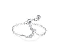 Gothic Rings for Women, White Gold Bands for Women 9K Adjustable Chain Arabic Alphabet Design with Round Moissanite Size J 1/2