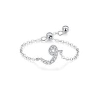 Gothic Rings for Women, Women's Engagement Ring Adjustable Chain Arabic Alphabet Design with Round Moissanite White Gold Platinum Size N 1/2