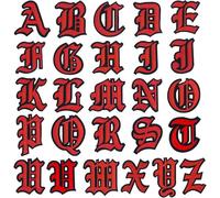 Gothic Roman Old English Letter Patches 26pcs Embroidered Iron/Sew on Varsity Vintage Letters Custom Name Appliques for Clothing Letterman Jacket