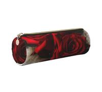 Gothic Rose 1 Printed Leather Pencil Case Cute Stationery Organizer Round Makeup Bag Pen Pouch, Gold Zipper
