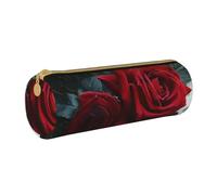 Gothic Rose Art Printed Leather Pencil Case Round Pen Pencil Pouch Office Large Pencil Bag Stationery Box for Men Women Teens Students