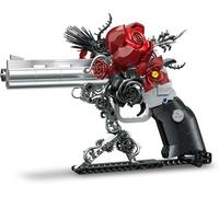 Gothic Rose Building Set for Adults, 631 Pcs Steampunk Mechanical Art Model with Rotating Cylinder & Trigger, Dark Victorian Floral Sculpture Kit, Collectible Desk Decor for Gothic Lovers Gift