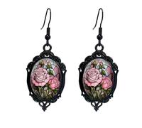 Gothic Rose Cameo Earrings for Women Vintage Crystal Glass Flower Earring Punk Black Rose Earrings Victorian Mystic Halloween Jewelry Accessories, L, Glass, No Gemstone