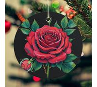 Gothic Rose Christmas Ceramic Ornaments with Gold String - 2.8 Inch Round Double-Sided Porcelain Xmas Tree Decor for Fireplace Mantel, Farmhouse Winter Holiday Hanging Ornaments