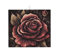 Gothic Rose Dish Drying Mat for Kitchen Counter, Absorbent Microfiber Drainer Mats, Non-slip Kitchen Draining Mat for Coffee Machine Dish Rack Pad 18"x16" Dish Drainer Pad