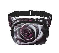 Gothic Rose Flower Print Square Double Layer bag Waist Bag Trendy Pack Travel Bag with Adjustable Bel, Black, One Size