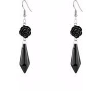 Gothic Rose Flowers Dangle Drop Earrings Red Black Crystal Gems Punk Rock Style Earring Punk Rock Style Rose Flower Earrings Halloween Jewelry for Women, 3.8cm, Metal, No Gemstone