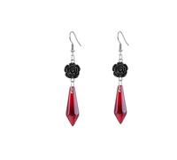 Gothic Rose Flowers Dangle Drop Earrings Red Black Crystal Gems Punk Rock Style Earring Punk Rock Style Rose Flower Earrings Halloween Jewelry for Women, 3.8cm, Metal, No Gemstone