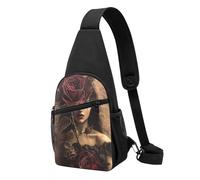 Gothic Rose Girl Printed Chest Bag Sling Bag for Men Women, Outdoor Crossbody Fanny Packs Hiking Chest Packs Sport Daypacks
