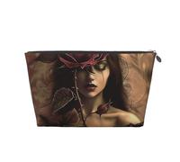 Gothic Rose Girl Printed Travel Cosmetic Bags with Silver Zipper Makeup Organizer Cosmetic Case Toiletry Bag for Women Mom Girls