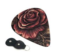 Gothic Rose Guitar Picks 6 Pcs, 0.46mm Thickness Celluloid Plectrum with Leather Picks Holder, Personalized Guitar Pick for Bass Electric Acoustic Guitars Lovers Gift