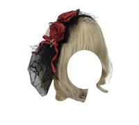 Gothic Rose Headband Lace Bow Headwear Lolita Maid Cosplay Hairband Party Hair Accessories for Women (Black Red-hairband, One Size)