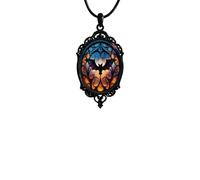 Gothic Rose Pendant Necklace Bat Pendant Vampire Crow Moon Witch Victorian Mystic Jewelry Halloween Accessories for Women, Adjustable, Zinc, No Gemstone