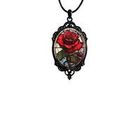 Gothic Rose Pendant Necklace Bat Pendant Vampire Crow Moon Witch Victorian Mystic Jewelry Halloween Accessories for Women, Adjustable, Zinc, No Gemstone
